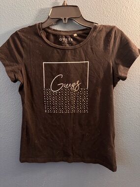 GUESS Black Tee with White Logo Print